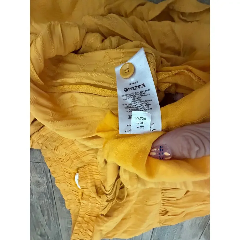 Maeve Carnacion Textured Maxi Skirt Size M Mustard Drawstring Waist Button Front